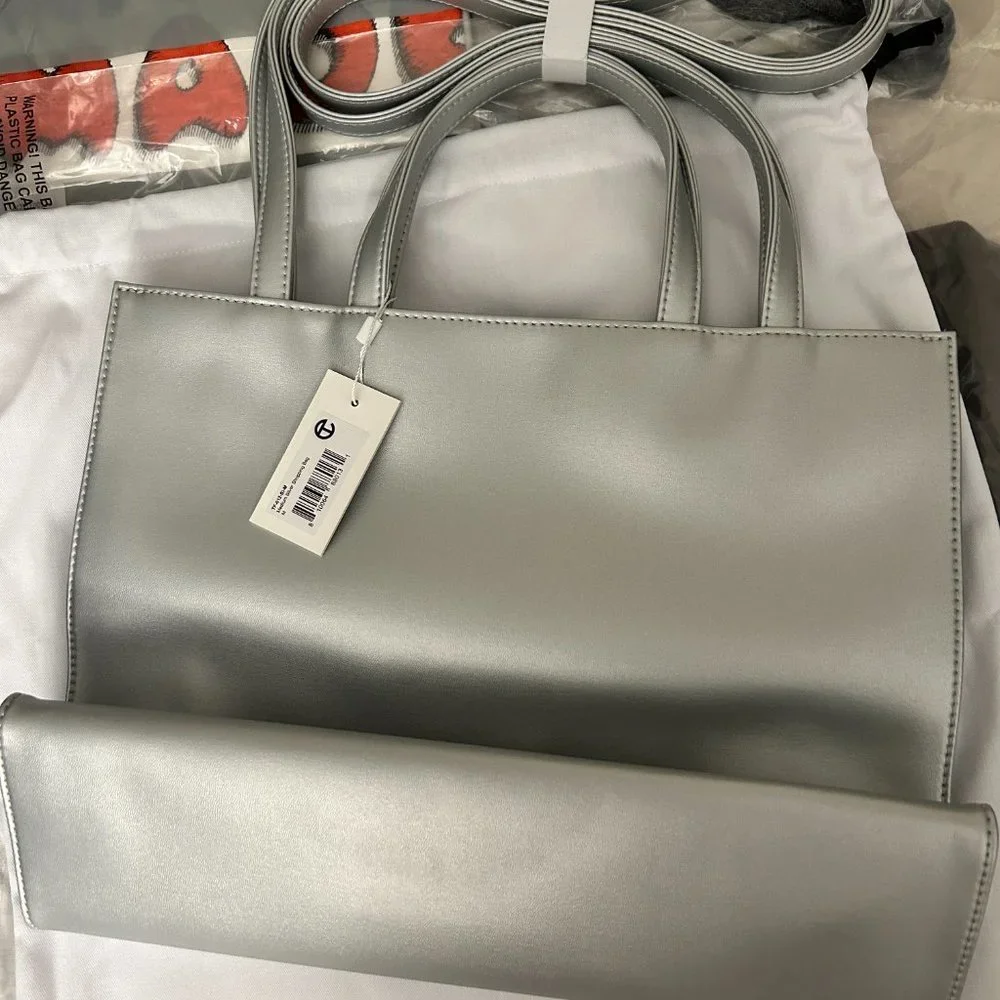 Telfar Medium Silver Shopping Bag tote vegan leather